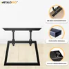 A black metal table leg frame with close-up diagrams highlighting its features. Produktbild-Vorschau
