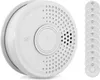 A white smoke detector is shown on the left, with a stack of nine identical smoke detectors on the right. Produktbild-Vorschau