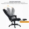 A black office chair is shown in a reclined position with an extended footrest, demonstrating its recline function. Náhľad obrázku produktu