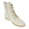 A white leather lace-up boot with a side zipper and faux fur lining. Produktbild-Vorschau