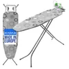 A folding ironing board with an iron on top, shown against a white background. Produktbild-Vorschau