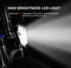 A close-up of a bicycle's front light, illuminating a dark background with a city skyline faintly visible. Produktbild-Vorschau