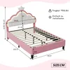 A diagram showing the dimensions of a pink children's bed with a crown-shaped headboard and LED lighting. Náhľad obrázku produktu