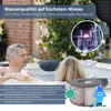 A couple relaxing in a hot tub with promotional text and graphics overlayed. Produktbild-Vorschau