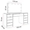 A line drawing diagram of a vanity table with a mirror and lights, showing dimensions. Produktbild-Vorschau