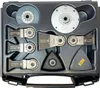 A black plastic case containing a set of oscillating multi-tool blades and accessories. Produktbild-Vorschau