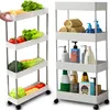Two slim rolling carts, one filled with fresh produce and the other with toiletries, are displayed side-by-side against a white background. Podgląd zdjęcia produktu