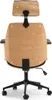 The back view of an office chair with a wooden finish and black accents. Voir les images du produit