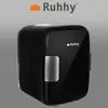 A black mini-fridge with a silver handle and the brand logo displayed on its surface, set against a plain gray background. Podgląd zdjęcia produktu
