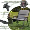 A camping chair is shown in a grassy outdoor setting, with close-up insets highlighting its features. Anteprima dell’immagine prodotto