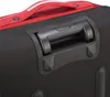 A close-up view of the handle and wheels of a red and black travel bag. Produktbild-Vorschau