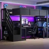 Gaming-Hochbett mit Schreibtisch, Stauraum-Treppe, Produktbild-Vorschau 1
