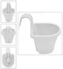 A collage of three close-up views and one main view of a white plastic hanging planter. Produktbild-Vorschau