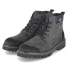 A pair of grey and black lace-up boots are shown against a white background. Náhled obrázku produktu