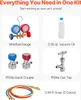 A collage of product components for an HVAC kit, with text descriptions. Voir les images du produit
