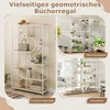A collage of images showing a geometric bookshelf in different settings and configurations. Produktbild-Vorschau