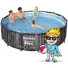 A family is enjoying a Bestway Steel Pro Max swimming pool on a sunny day. A cartoon character is also present, holding a beach ball. Anteprima dell’immagine prodotto