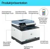 A product presentation image of an HP printer with feature callouts. Voir les images du produit