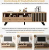 A product image showing a TV stand with decorative items and text explaining color differences, followed by three lifestyle shots of the TV stand with a TV. Náhľad obrázku produktu