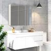 A modern bathroom vanity with a mirrored cabinet above, a sink, and a faucet. Produktbild-Vorschau