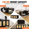 Collage of images showing a black cabinet with rattan accents in various configurations and uses, including as a cat house, end table, coffee table, and TV stand. Produktbild-Vorschau