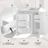 A collage of three images showcasing different features of a white vanity cabinet. Podgląd zdjęcia produktu