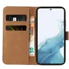 A flip-style phone case with card slots and a banknote is shown open, revealing a smartphone inside. Produktbild-Vorschau