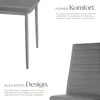A collage showing parts of a gray chair, with text highlighting its comfort and design. Produktbild-Vorschau
