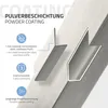 Diagrams and text explaining product features like powder coating, material, and warranty. Náhled obrázku produktu