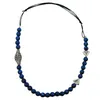 Kette Kunststoff Perlenkette blau altsilber Kordel blau Produktbild-Vorschau 1