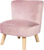 A pink velvet children's chair with wooden legs, shown from the front. Produktbild-Vorschau