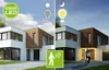 A split image showing a modern house at different times of day, illustrating the functionality of a motion-sensing LED light. Produktbild-Vorschau