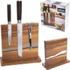 A product shot of a magnetic knife block with knives and scissors, along with its packaging. Podgląd zdjęcia produktu