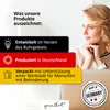 Marketing image highlighting product features with text overlays and a person in the background. Produktbild-Vorschau