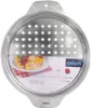 A round metal sieve with holes, packaged in plastic, with a label showing food and branding. Produktbild-Vorschau