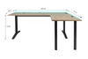 An L-shaped desk with dimensions indicated by text overlays. Produktbild-Vorschau