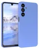 A blue phone case is shown on a phone with a snowy mountain landscape on the screen. Produktbild-Vorschau