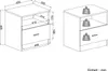 Diagrams showing the dimensions and weight capacity of two nightstands. Produktbild-Vorschau