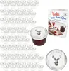 A collection of small glass jars with lids, a recipe book, and a decorative plate, all featuring a deer motif. Voir les images du produit