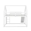 A white bunk bed with a house-shaped frame, a ladder on the left, and a slide on the right. Produktbild-Vorschau