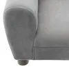Close-up view of the armrest and base of a gray corduroy children's armchair. Voir les images du produit