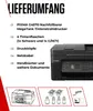 A product listing image showing a printer and its included accessories with a list of contents. Produktbild-Vorschau