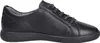 A side view of a black leather sneaker with silver accents on the laces. Produktbild-Vorschau