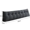 A long, triangular, tufted cushion with buttons, shown against a white background with measurement indicators. Produktbild-Vorschau