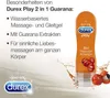 A marketing image for Durex Play 2 in 1 Guarana massage and glide gel, featuring the product bottle and guarana fruit. Podgląd zdjęcia produktu