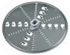 A close-up, top-down view of a metal food processor disc with various cutting and grating blades. Náhľad obrázku produktu