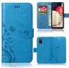 A collage of images showing a blue book-style phone case with a floral and butterfly design, including views of the case open with a phone inside, and the case closed. Produktbild-Vorschau