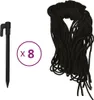 A black stake and a bundle of black rope are shown against a white background. A purple circle with 'x 8' inside is also visible. Produktbild-Vorschau