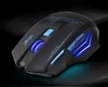 A black gaming mouse with blue LED lights against a dark background. Produktbild-Vorschau