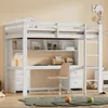 A white loft bed with a desk and shelves underneath, set up in a child's room. Náhled obrázku produktu